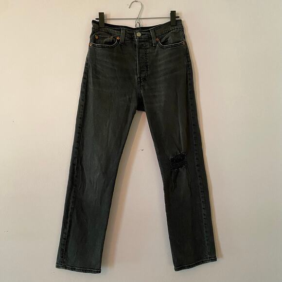 Levi's Wedgie Straight Black Gray Button Fly High Waisted Jeans Women's size 29 - Picture 2 of 14
